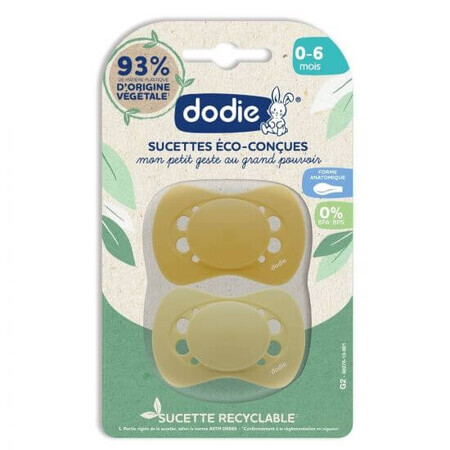 Lot de 2 sucettes éco design jaunes, 0-6 mois, Dodie