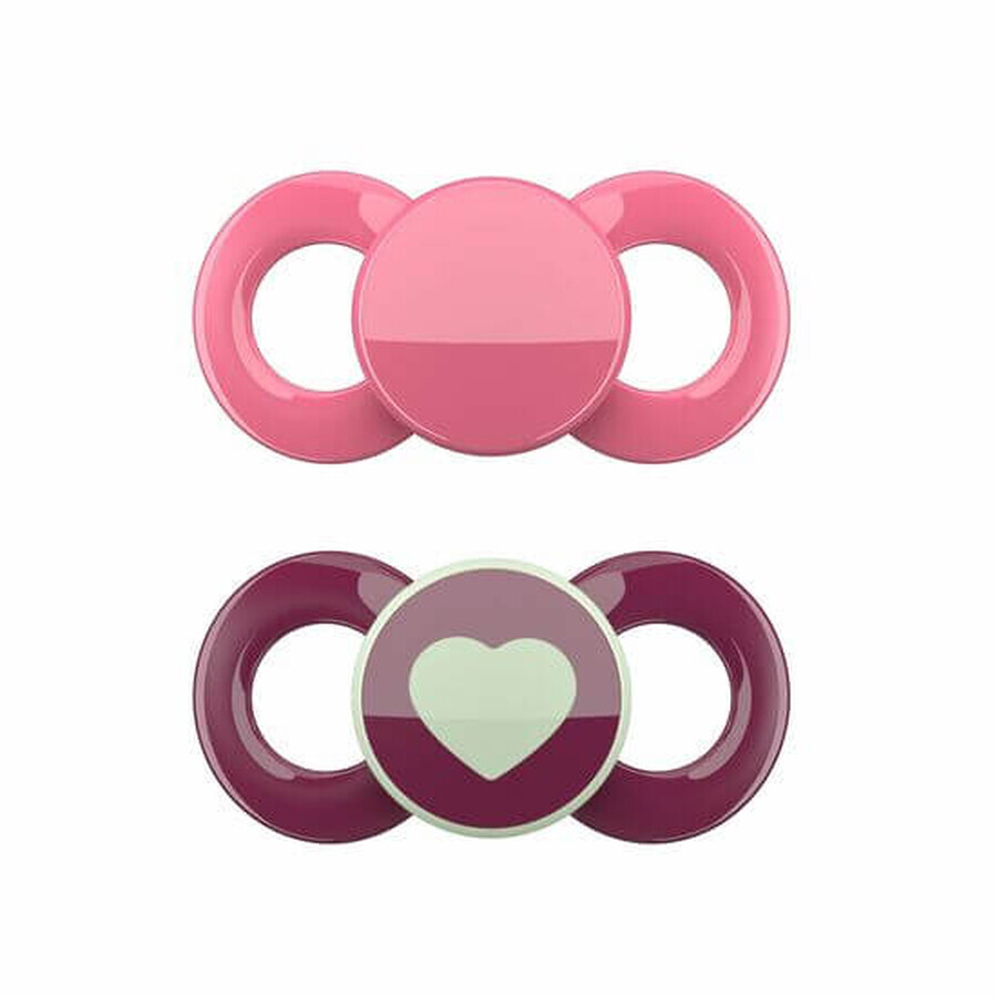 Set of 2 ringless silicone soothers Day and Night, +14 months, Pink, Dentistar