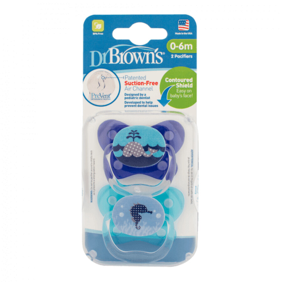 Lot de 2 sucettes en silicone PreVent design Butterfly Blue, 0-6 mois, Dr Brown`s