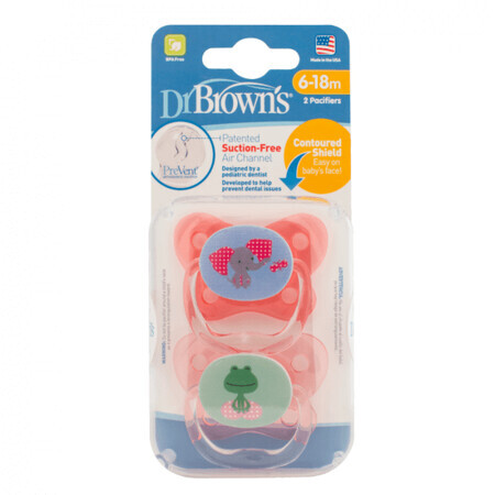 2er-Set Silikon-Schnuller PreVent Design Pink Butterfly, 6-18 Monate, Dr. Brown`s