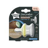 Ciuccio notturno Closer to Nature Breast like Succhietto, 0-6 mesi, 2 pezzi, Bianco/Giallo, Tommee Tippee