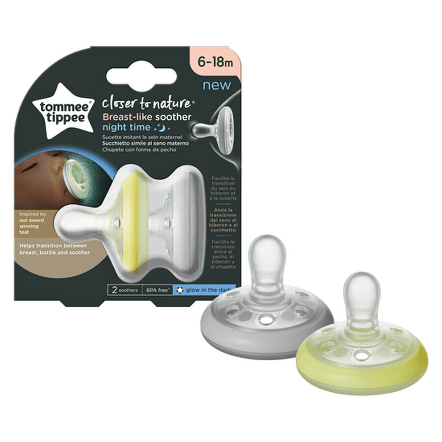 Chupete Closer to Nature, 6-18 meses, 2 piezas, Blanco/Amarillo, Tommee Tippee