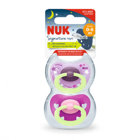 Sucette en silicone Signature Night, 0-6 mois, 2 pièces, Nuk