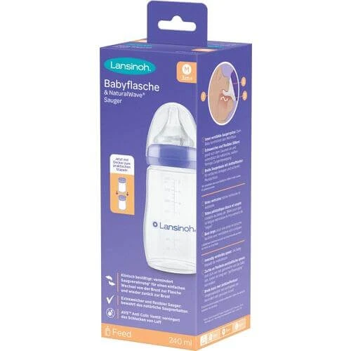 LANSINOH NaturalWave babyfles 240ml & speen M 1 st.