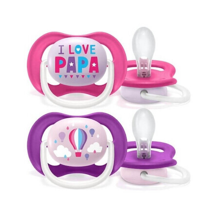 AVENT Sucette 6-18 mois ultra air girls design text x2 pcs SCF 080/04