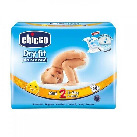 Chicco Dry Fit Advanced Mini Taglia 2 Pannolini per Bimbi 3-6 kg, 25 Pezzi