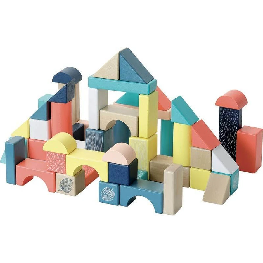 54 veelkleurige houten blokjes, Vilac