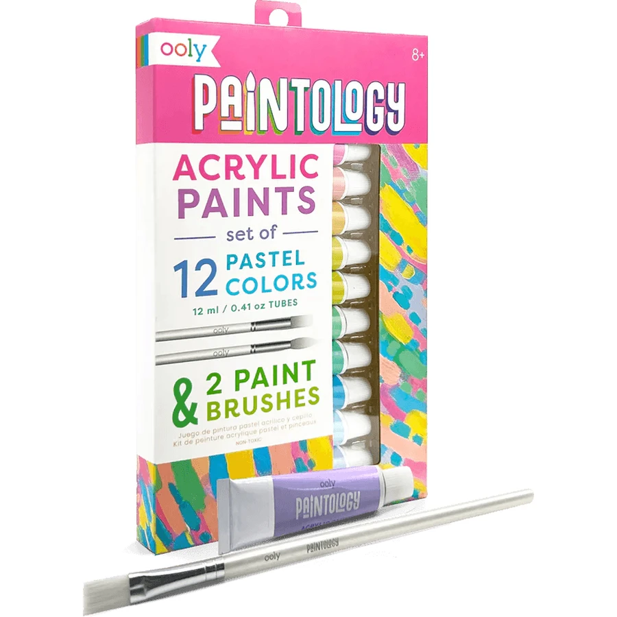 Paintology acrylverfset, 12 pastelkleuren en 2 penselen