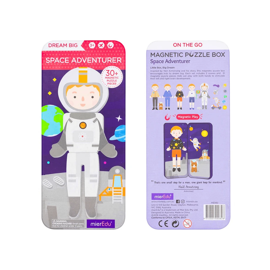 Puzzle magnético en caja metálica, juego de parejas y asociación - Space Adventurers