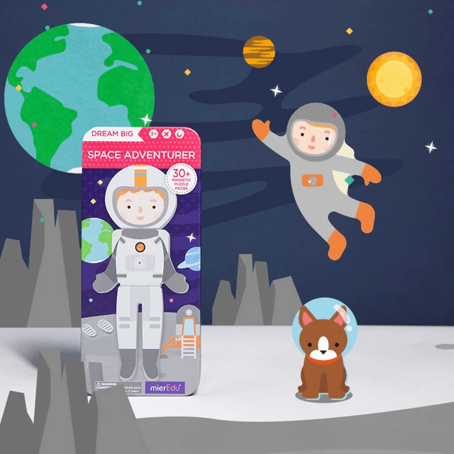 Puzzle magnético en caja metálica, juego de parejas y asociación - Space Adventurers