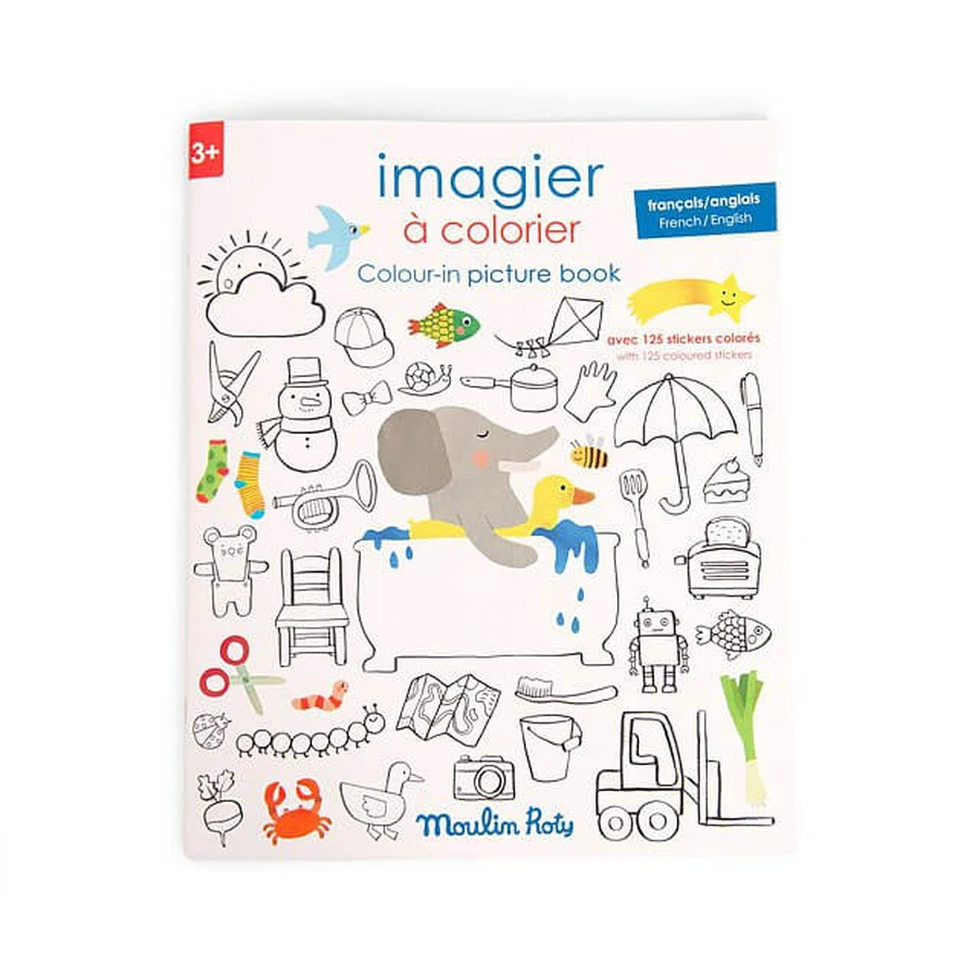 Tekenboek met stickers Engels-Frans, Moulin Roty