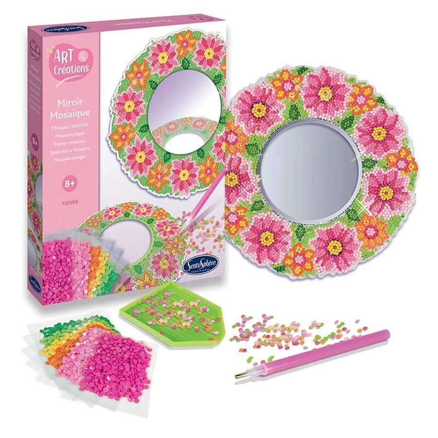 Creatief pakket met diamanten/strass steentjes - Bloem mozaïek spiegel - Sentosfeer