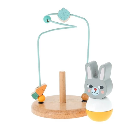 Jouet d'empilage et d'adresse en bois avec billes sur spirale métallique - Lapin - Vilac