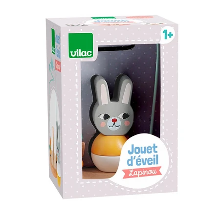 Jouet d'empilage et d'adresse en bois avec billes sur spirale métallique - Lapin - Vilac