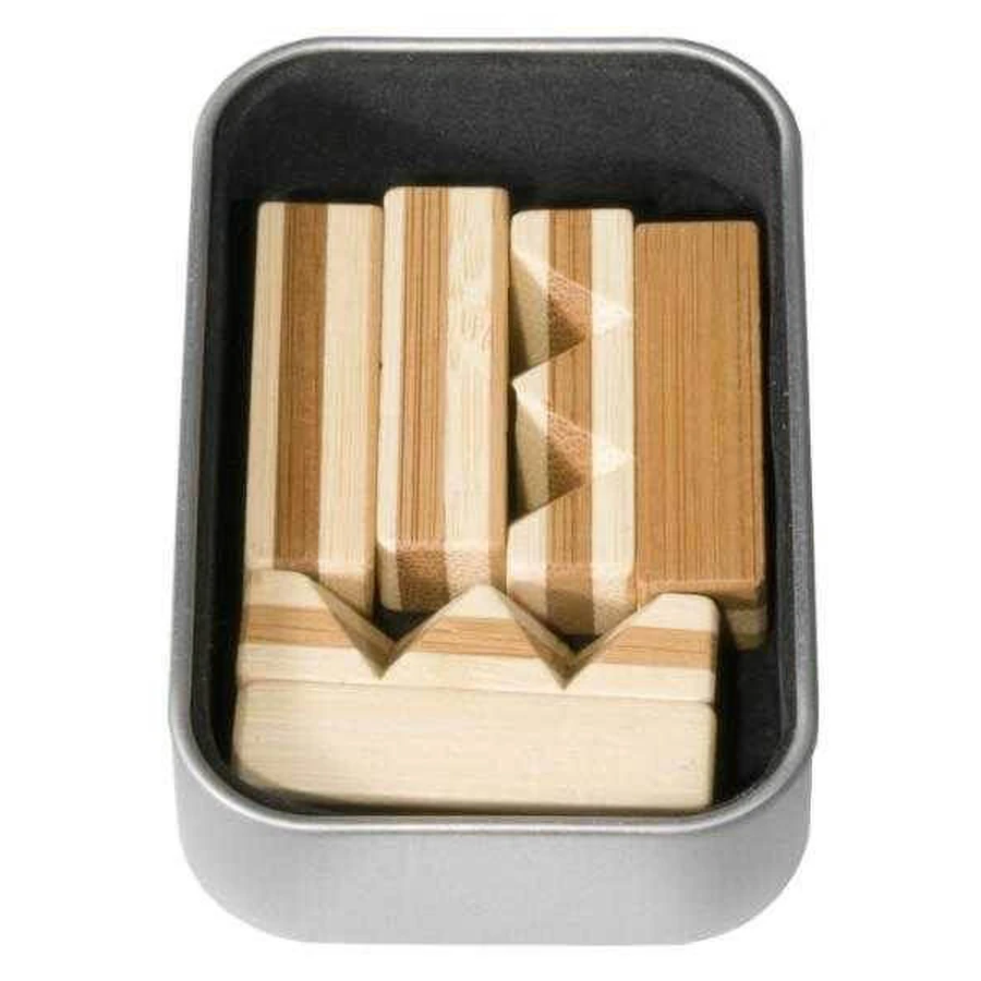 Gioco di logica IQ Nodo di legno di bambù, scatola di metallo