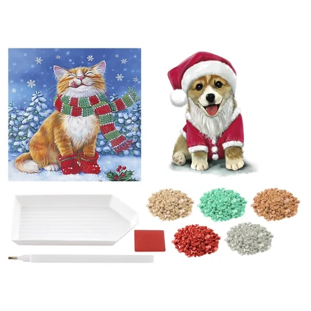 DIY creatieve set, kerstkaarten, poes en puppy