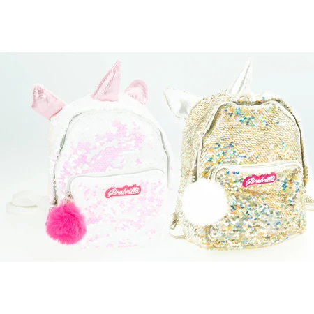 Zaino da bambina Girabrilla - Unicorno con paillettes reversibili, spallacci regolabili e tasca frontale