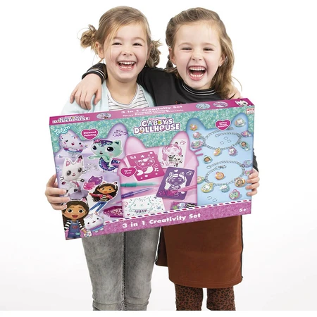 Creative set 3 in 1, Bracelets with pendants, spray crayons and diamond painting, Gabby's Dollhouse