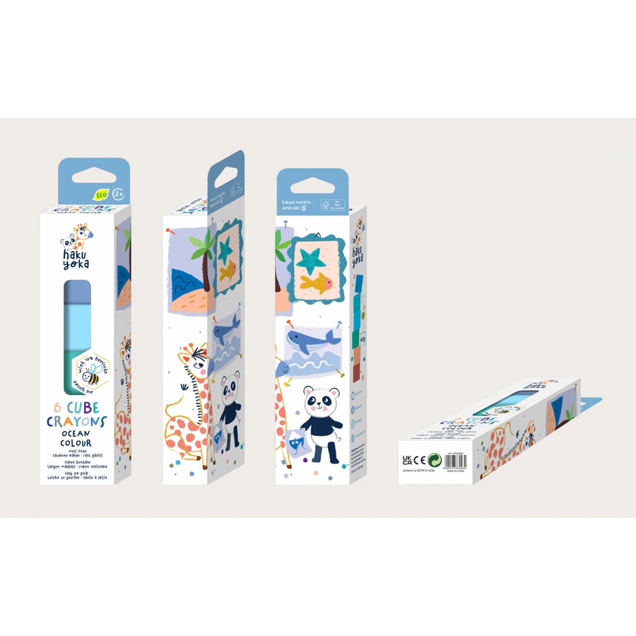 Set de 6 lápices de cera en forma de cubo, Haku Yoka - colores del océano