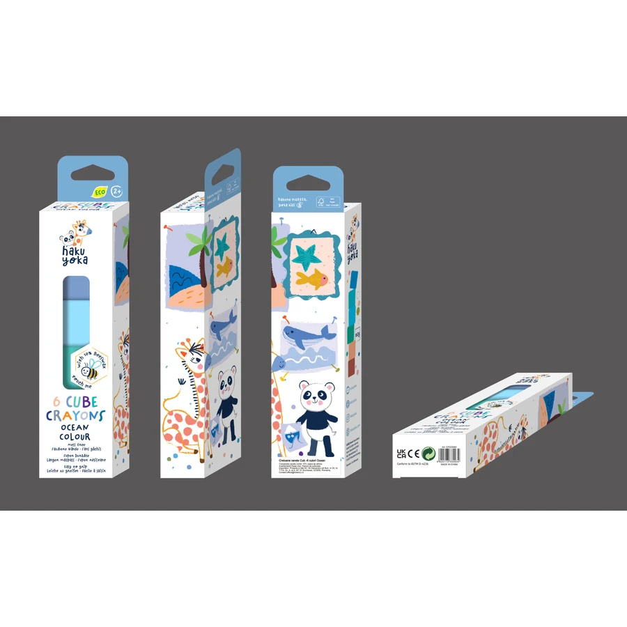 Set de 6 lápices de cera en forma de cubo, Haku Yoka - colores del océano