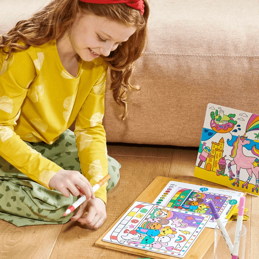 Set creativ de pictură după numere cu markere Colortopia - Tărâmul Unicornilor (Set de 6 culori duble)