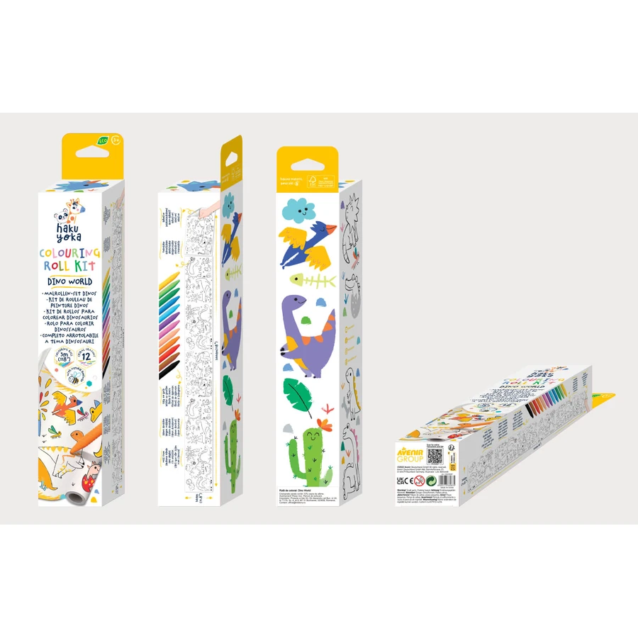 Drawing roller set 3 m and 12 colored pencils, Haku Yoka - Dinosaurs