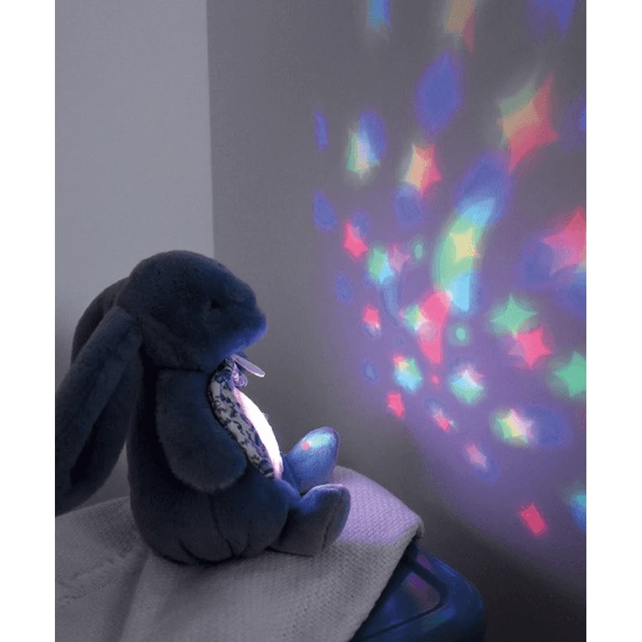 Muziekkaars met projectie, pluizig konijntje, 19 cm, licht beige