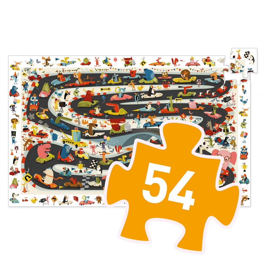 Djeco observatiepuzzel, Rally van de auto's