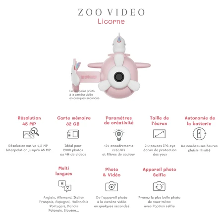 Zoo Video - cyfrowa kamera wideo dla dzieci z jednorożcem: ceny i cechy