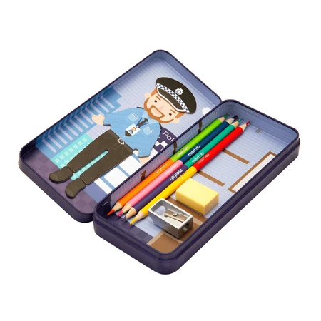 Magnetische puzzel in metalen doos, matching en bijpassend spel - Politieagent