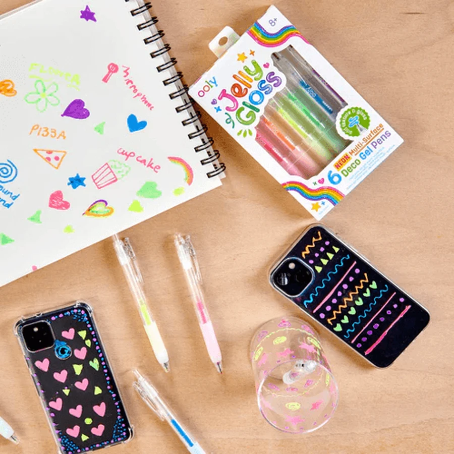 Set van 6 Multi-Surface Neon Gelpennen Jelly Gloss - Levendige Kleuren