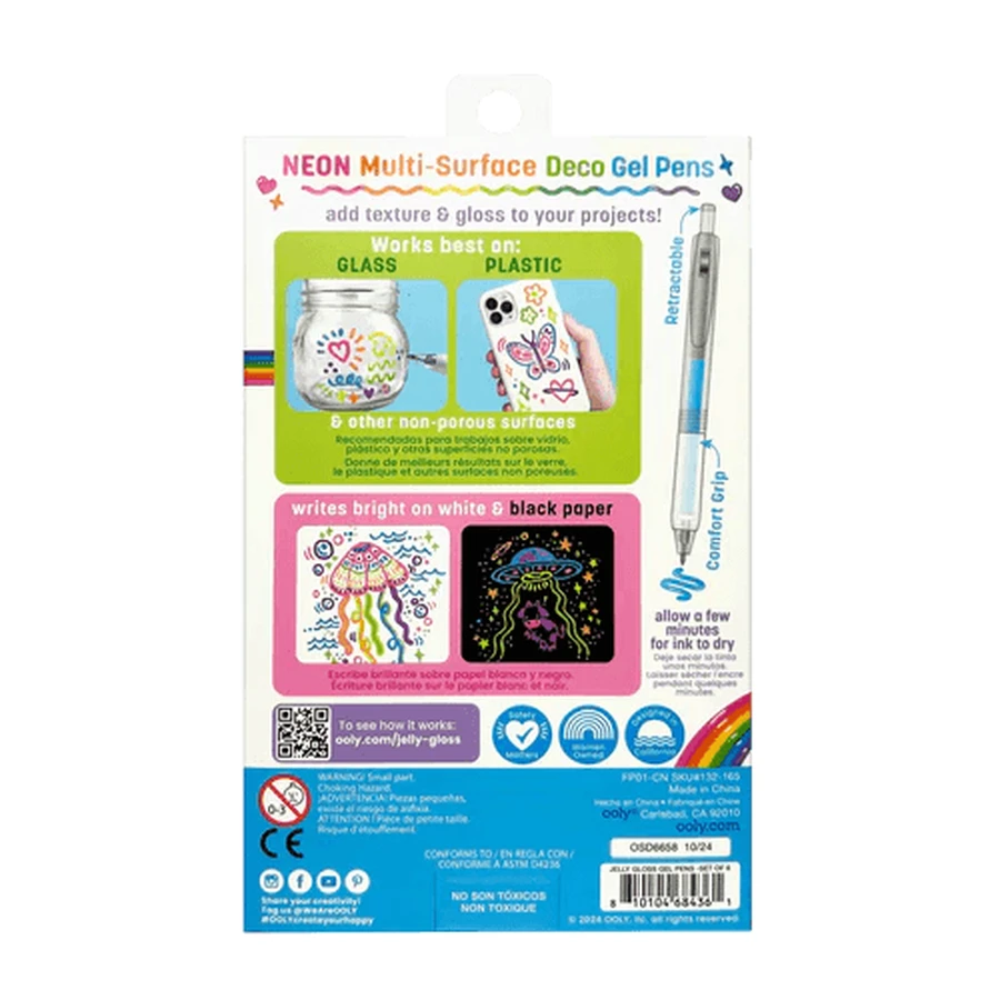Set van 6 Multi-Surface Neon Gelpennen Jelly Gloss - Levendige Kleuren