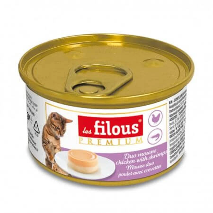 Nassfutter mit Huhn und Shrimps für Katzen Duo Mousse, 85 g, Les Filous