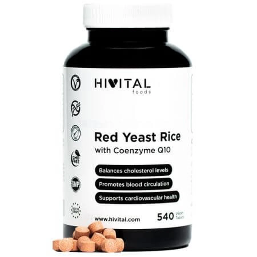 Rode rijst gist met co-enzym Q10, 540 veganistische tabletten, Hivital