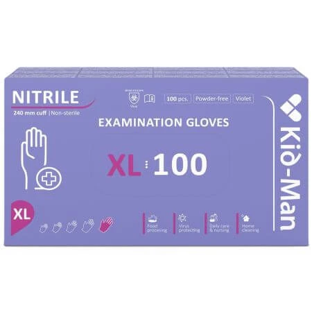 Wegwerphandschoenen paars nitril, maat XL, 100 stuks, Kid-Man
