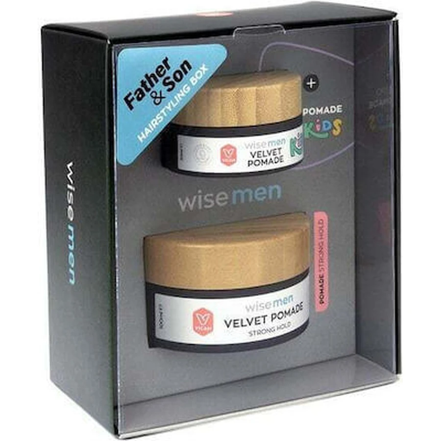WISE MEN Vater & Sohn Hairstyling Box mit Hair Velvet Pomade Strong Hold Men's Pomade 100ml & Kids Velvet Pomade Kids Pomade 30ml