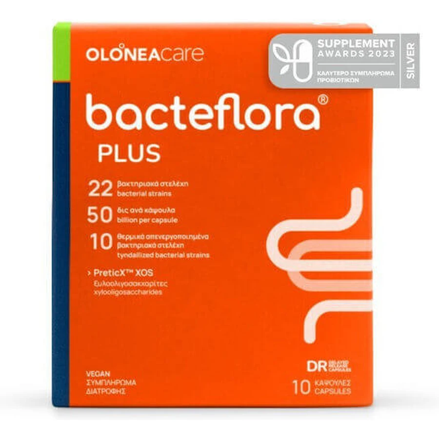 OLONEA BacteFlora Plus Con Probióticos y Prebióticos Para Todos Los Días Con Composición Mejorada 10 Cápsulas de Hierbas
