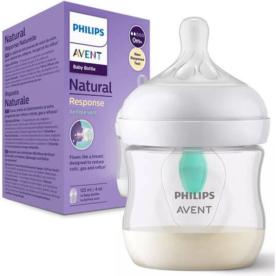 Plastikowa butelka AVENT Airfree z silikonowym smoczkiem 125 ml: ceny i cechy