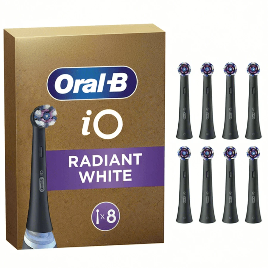 ORAL B iO Radiant Wit Zwart Vervanging elektrische opzetborstels, 8 stuks