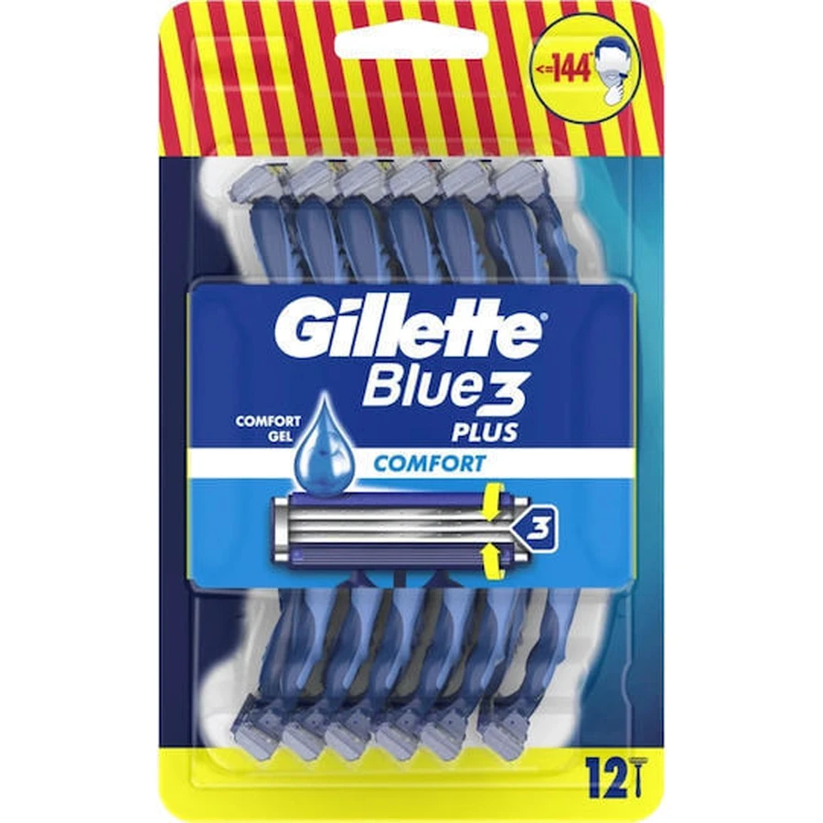 GILLETTE Blue3 Plus Comfort Disposable Razor with 3 blades & lubricating tape 12 pieces
