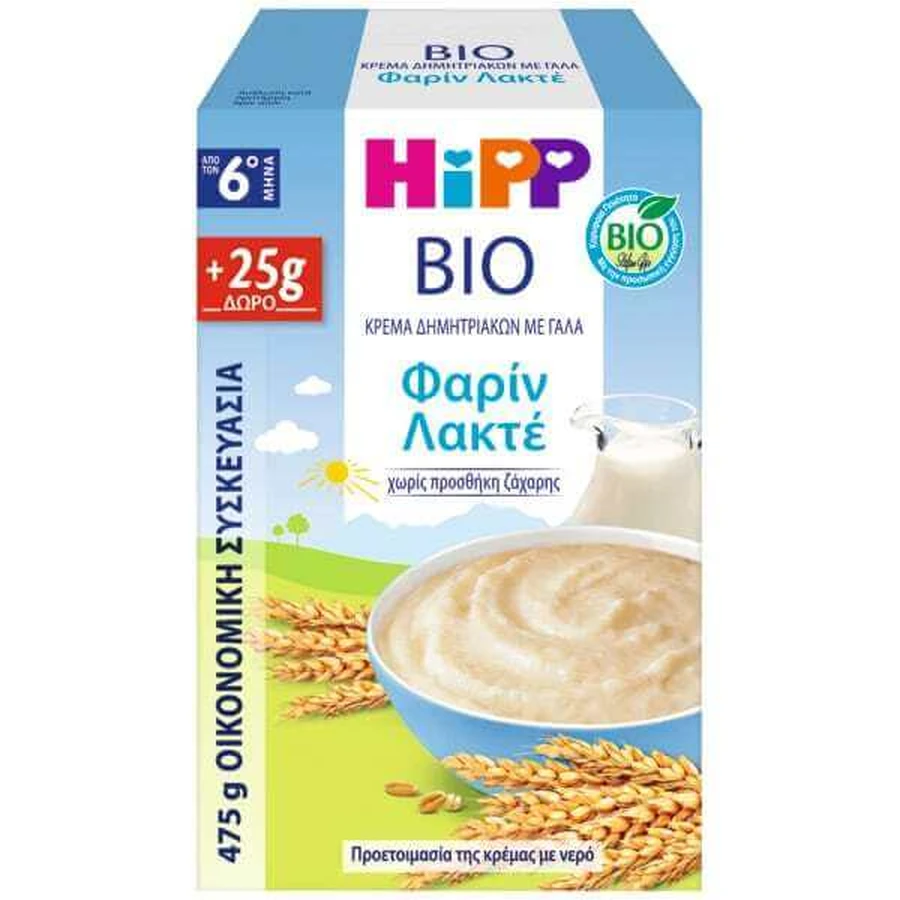 HIPP Bio Promo Graancrème met Melk & Griesmeel Farin Lactaat voor 6+ Maanden (450g + 25g) 475g