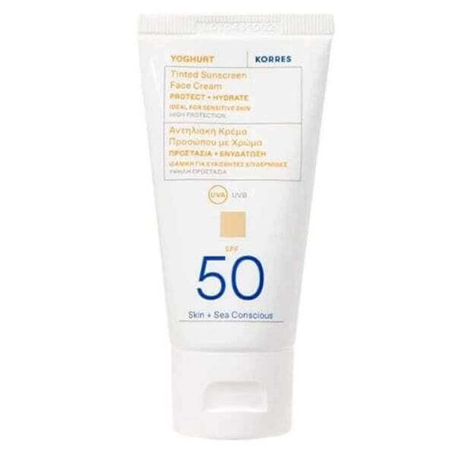 KORRES Yoghurt Tinted Sunscreen Face Cream Protect & Hydrate Sunscreen Face Cream With Color SPF50 50ml