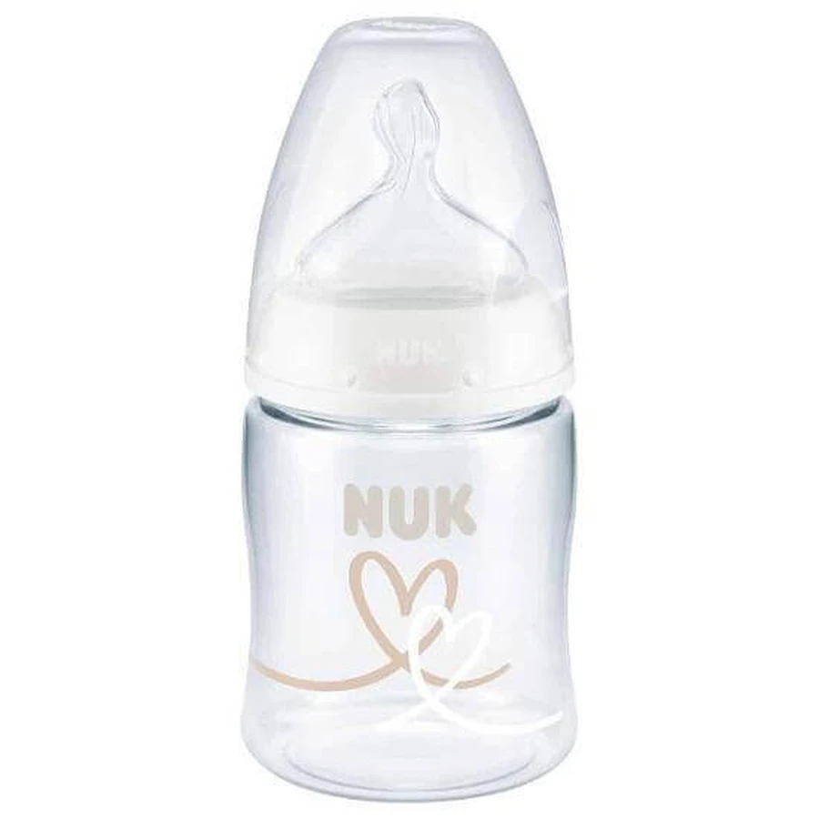 NUK Silicone Bottle First Choice Plastic 0-6m 150ml Temperature Control with Temperature Control Indicator - White