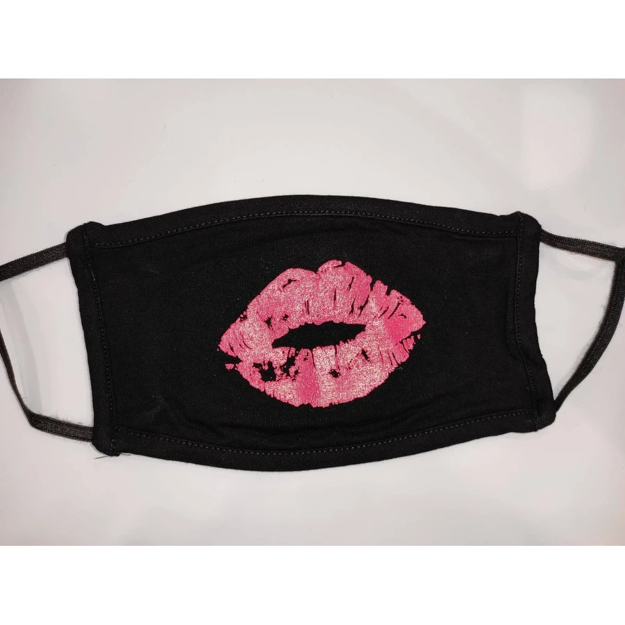 ROYALTY Masque en tissu noir avec filtre à charbon actif "Red Kiss" (baiser rouge)