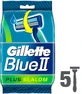 GILLETTE Blue II Slalom Plus Disposable Razor Blades with 2 blades & Lubricating Tape 5 pieces