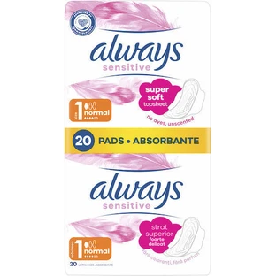 ALWAYS Ultra Sensitive Normal Pads Ultra Gentle Small Pads With Wings For Comfort & Protection 20 sztuk