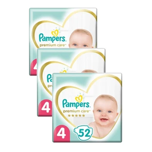 PAMPERS Babyluiers Premium Care Nr.4 8-14Kgr 156 Stuks (3 Verpakkingen van 52 Stuks)