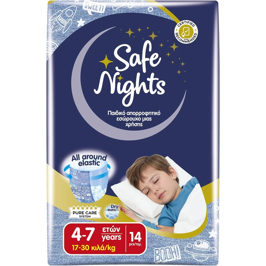 BABYLINO Broek Safe Nights Jongen 4-7 jaar 17-30kg 14 Stuks
