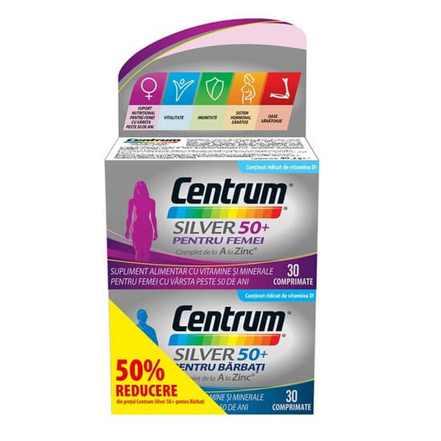 Centrum Silver 50+ para hombre + Centrum Silver 50+ para mujer, 30 + 30 comprimidos, Gsk