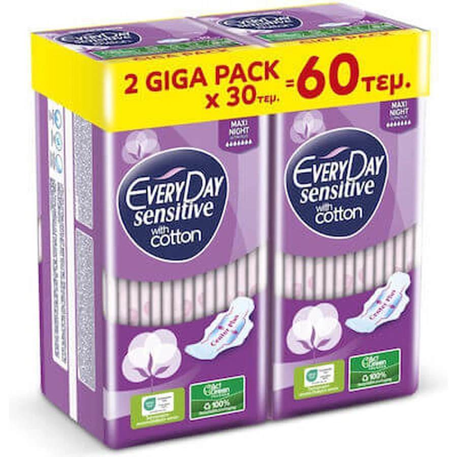 EVERYDAY Sensitive Cotton Maxi Night Ultra Plus Giga Pack 60 Stuks 2x30